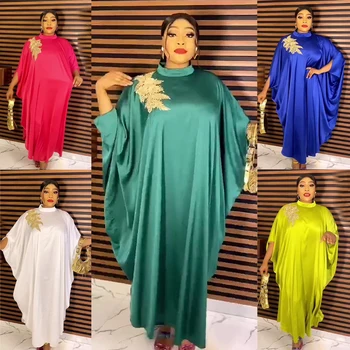 Африканские Платья для Женщин 2023, Мусульманское Атласное Платье Макси Дашики, Женский Халат, Нигерийская Традиционная Одежда, Абая, Дубайское Платье-Бубу