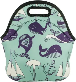 Фиолетовая Туманная Милая Неопреновая сумка для ланча, Изолированные Многоразовые сумки для ланча, сумки для китового корма для животных, Термосумки для ланча, охладитель
