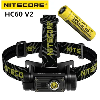 Налобный фонарь NITECORE HC60 V2 1200 люмен USB-C Перезаряжаемый фонарь для кемпинга, спортивной рыбалки, с батареей 3400 мАч 18650