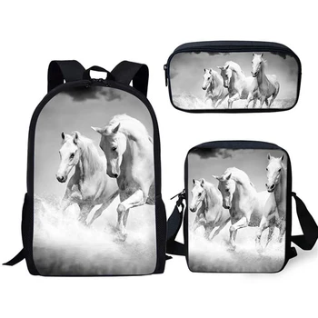 Детские школьные сумки с рисунком белых лошадей, сумки для книг, Дизайнерские рюкзаки для учащихся начальных классов/сумки с клапанами/Сумки для ручек