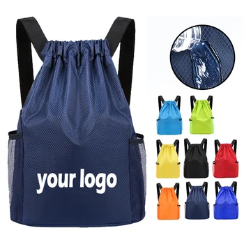 Спортивная сумка с логотипом на шнурке, фирменный подарок, ткань Оксфорд, водонепроницаемый персонализированный школьный рюкзак, подарок для студентов