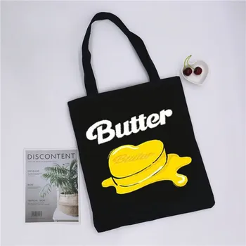 Butter New Ablum Kpop Женские сумки Большой емкости, корейская сумка для покупок в стиле Харадзюку, Холщовая сумка, Забавные женские сумки через плечо для кавайных девочек