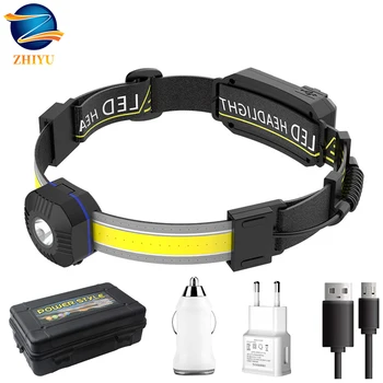 Прожектор ZHIYU, USB перезаряжаемая фара, Мини-COB, Встроенная аккумуляторная фара, Предупреждение о красном свете, наружный прожектор, фара