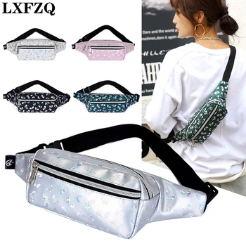 LXFZQ, женская голографическая поясная сумка, поясная сумка, повседневная нагрудная сумка с принтом бабочки и блестками, искусственная водонепроницаемая лазерная спортивная сумка Banane Sac