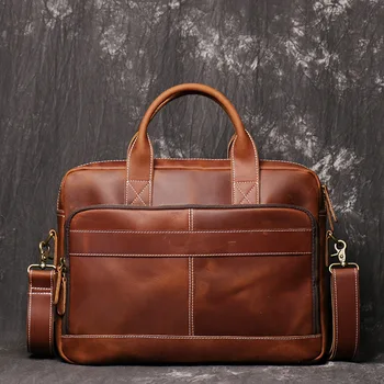 Кожаная мужская сумка-тоут с перекинутым через одно плечо портфелем, сумка для компьютера большой емкости