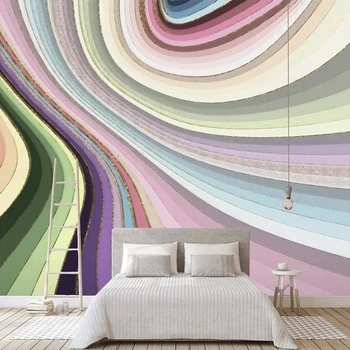 Пользовательские Настенные обои Nordic Modern Абстрактные красочные линии Обои для Гостиной Детская спальня Фон Настенная живопись