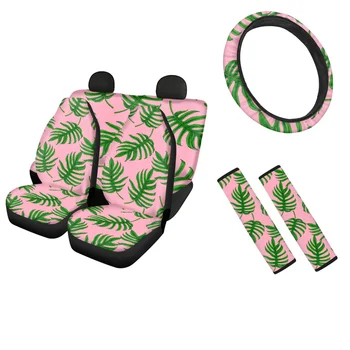 Гавайские тропические листья, чехлы для передних/задних автомобильных сидений, полный комплект, защита автомобильного сиденья, чехол для автомобильного ремня безопасности и рулевого колеса