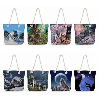Повседневные сумки на плечо с изображением животных Для женщин, высококачественные сумки с принтом Дикого Волка, Крутая сумка-тоут для путешествий, Большая сумка для покупок