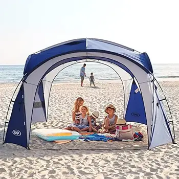Пляжная палатка 12 X 12 футов с выдвижным навесом UPF50 + Палатка с боковой стенкой, заземляющими колышками и устойчивыми столбами, Солнцезащитный козырек, Непромокаемый, водонепроницаемый