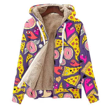Флисовая мужская зимняя куртка с принтом Пончика для пиццы, Стеганый детский кардиган, Ветровка, толстовка с капюшоном для колледжа оптом