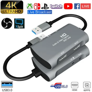 USB3.0 Двойной HDMI HDMI/F Микрофонная карта видеозахвата 4K PS4 XBOX Game Audio Прямая трансляция