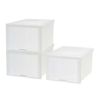 ящик-органайзер для хранения, глубокий сундук с раздвижной дверцей, белый, набор из 3 предметов