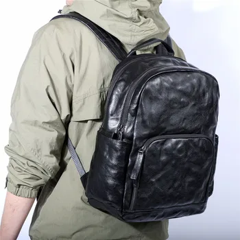 Модные повседневные роскошные мужские рюкзаки из натуральной кожи для выходных на открытом воздухе, повседневных путешествий, дизайнерский женский черный школьный рюкзак из натуральной воловьей кожи