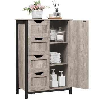 32,5-дюймовый серый деревянный шкаф для хранения вещей в ванной комнате с 4 выдвижными ящиками