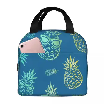 Синяя Тропическая акварельная сумка для ланча с ананасом, портативный изолированный Оксфордский кулер, термос для пикника, рабочий ланч-бокс для женщин и детей