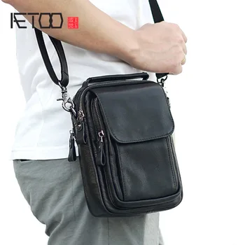 Мужская кожаная сумка AETOO, повседневная модная минималистичная мини-сумка через плечо из натуральной кожи, летняя сумка eduth с наклонной спинкой