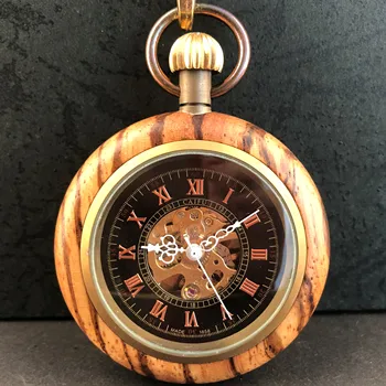 Старинные деревянные механические карманные часы с Индивидуальным ручным заводом Мужские карманные часы-брелок в стиле стимпанк с цепочкой Подарки