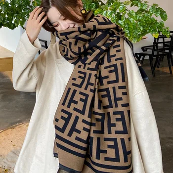 Осенне-зимний искусственный кашемировый шарф с буквой F, женский корейский шарф Dongmen, универсальная длинная женская шаль на шею