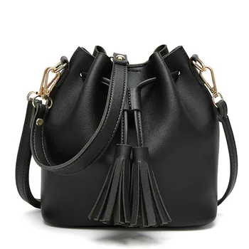 Винтажная модная женская сумка-ведро с бахромой, Высококачественная сумка-Мессенджер, Женская сумка-ведро с Заклепками и кисточками