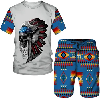 YUHA, новейшая этническая ветровая графика, ретро-принт, футболки большого размера, шорты, костюм, винтажная одежда, Летние мужские комплекты с коротким рукавом