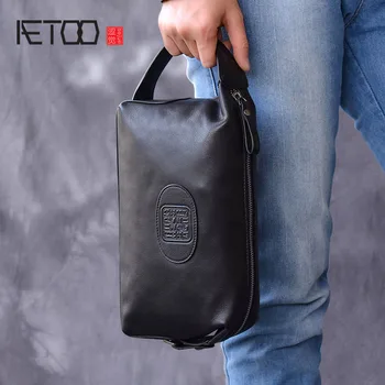 Модные мужские кожаные клатчи AETOO в стиле ретро, кожаные клатчи, клатчи большой емкости