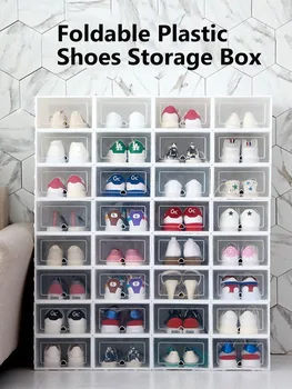 Прозрачная Пластиковая коробка Для обуви, Складной Пылезащитный ящик для хранения, Многофункциональный Комбинированный Стеллаж для хранения, Органайзер для шкафа