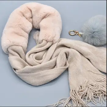 Однотонный шарф из натурального меха кролика Рекс для женщин, зимний теплый модный воротник, шаль, обертывания, женский палантин