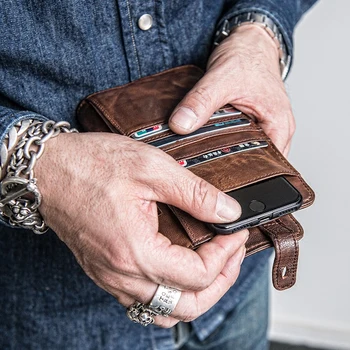 Мужской кошелек из овчины в стиле ретро AETOO, зажим для билетов с несколькими картами, складная вертикальная кожаная сумка, которую можно положить в телефон