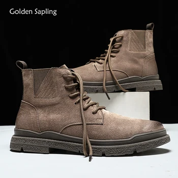 Golden Sapling/ Модные мужские ботинки, Классическая обувь для отдыха на платформе, Повседневные ботильоны в стиле ретро, мужская тактическая обувь из натуральной кожи
