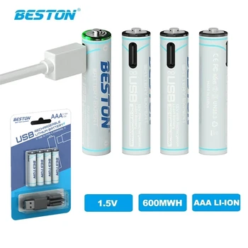 4 шт. Литий-ионная аккумуляторная батарея Beston AAA, USB-C, прямая зарядка, 600 МВтч, 1,5 В, полимерные аккумуляторы, быстрая зарядка для игрушек