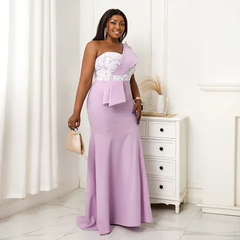 Светло-фиолетовое платье без бретелек, Сексуальное длинное платье без рукавов с высокой талией, Элегантное Женское кружевное платье с вырезом в одну линию