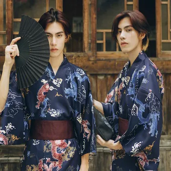 Мужское Японское Традиционное Кимоно с Оби, Юката в стиле Ретро, Самурайский халат, Длинные пижамы Хаори, Кардиган