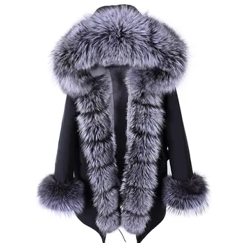 2023 Новое зимнее теплое пальто, куртка из натурального лисьего меха с капюшоном, черные женские парки Mulher Parkas, женская куртка