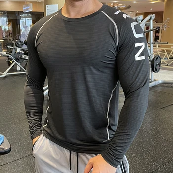 Длинные рубашки для бега, мужская быстросохнущая компрессионная футболка для тренировок, майки для занятий в тренажерном зале, майки для тренировки мышц на открытом воздухе, Весенний тренировочный пуловер