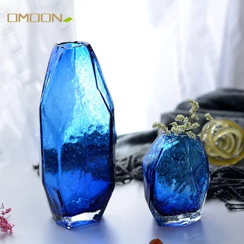 Современная синяя ваза ручной работы, террариум, цветная стеклянная ваза для свадебного украшения, домашний декор, настольные вазы для цветов