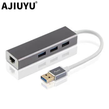 AJIYUU USB-КОНЦЕНТРАТОР USB 3,0 К адаптеру Gigabit Ethernet RJ45 Док-станция с Несколькими Портами Для ПК Аксессуары Для Ноутбуков usb3.0 Концентратор