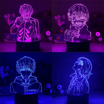 Новейший Токийский Гуль Кен Канеки 3D лампа для декора спальни Ночник Классный подарок на День Рождения Акриловый светодиодный ночник Аниме черная основа