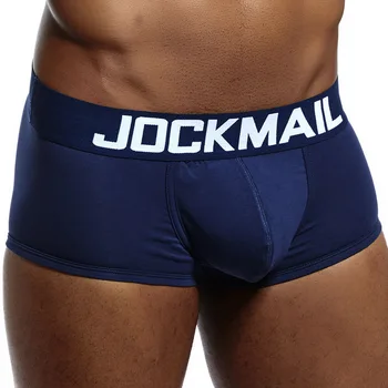 JOCKMAIL высококачественное хлопковое мужское нижнее белье, модные шорты-боксеры с низкой талией, большие размеры, однотонный пояс, мужские трусы, плавки