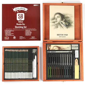 Художник премиум-класса 58 шт., профессиональные карандаши для рисования, деревянная коробка, карандаши для рисования, графитовый стержень, угольные палочки H B