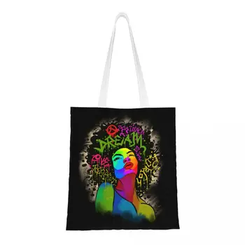 Модная женская сумка-тоут Afro Dream Black с принтом для девочек, Многоразовая холщовая сумка для покупок на плечо, Волшебный подарок, подарочная сумочка с меланином
