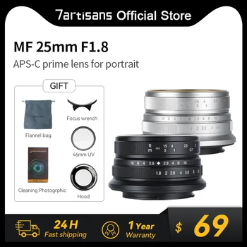 7artisans 7 artisans 25 мм F1.8 Объектив с ручной фокусировкой Prime для Sony E Zev-10 A6000 A6500 A7 Fujifilm FX X-T4 Canon EOS-M Micro 4/3