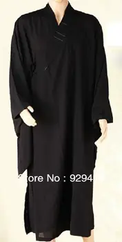 УНИСЕКС буддийская униформа шаолиньские буддийские миряне, одежда для боевых искусств, костюмы для медитации, длинный халат, цин, одежда черного цвета