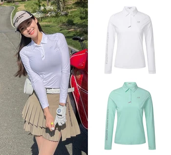 Женские Тонкие футболки для гольфа, Летние солнцезащитные Футболки с длинными рукавами, Облегающие Стрейчевые Рубашки-поло, быстросохнущие Спортивные топы для гольфа