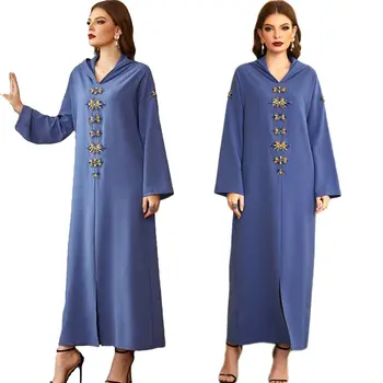 Женское Длинное платье Марокканская Абайя, Кафтан из Дубая, Мусульманское Женское Макси-платье со стразами, вечернее платье-Джилбаб, Индийская одежда