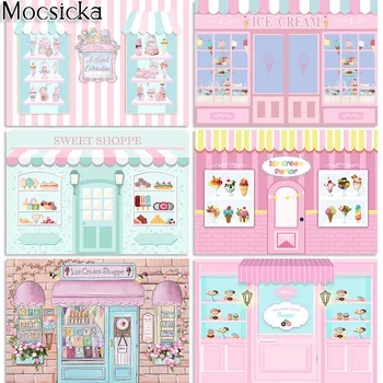 Тематический фон для фотосъемки в магазине мороженого Mocsicka, Candy Bar, Sweet Shoppe, Украшение вечеринки по случаю дня рождения, Фотосессия