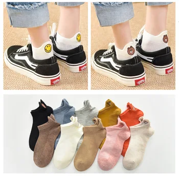Женские носки ярких цветов, веселые носки на щиколотке для девочек, хлопковые носки с вышивкой ms32