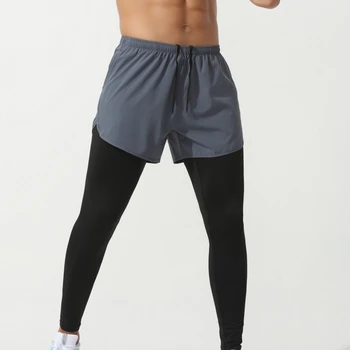 Баскетбольные колготки, Мужские штаны для бега, Дышащая функциональная ткань, комфорт для фитнеса, две накладные детали брюк