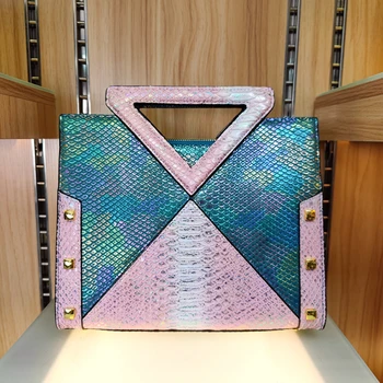 роскошная высококачественная сумка из кожи питона с цветными блоками 2022, модная легкая роскошная ручная сумка-мессенджер через плечо