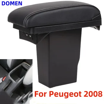 Для Peugeot 2008 коробка для подлокотника + 3USB Черный кожаный центр, Новый ящик для хранения, запчасти для модернизации 2012 2013 2014 2015 2016 2017 2018