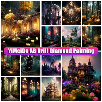 YiMeido 5D AB, Алмазная живопись, Фэнтезийный Замок, Полная дрель, Мозаичный Пейзаж, Алмазная вышивка, Изображение Леса, Сделай сам, Горный хрусталь, подарок